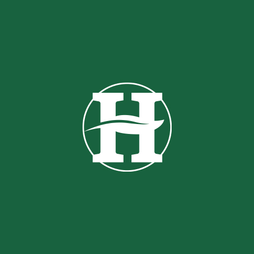 Haigh Woodland Park logo with stylised white H and leaf motif on a green background.